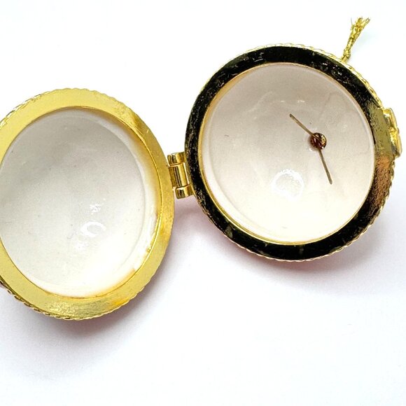 Red Gold Hinged Ornament Box White Accents 2" Diameter Decorative Christmas - Picture 6 of 6